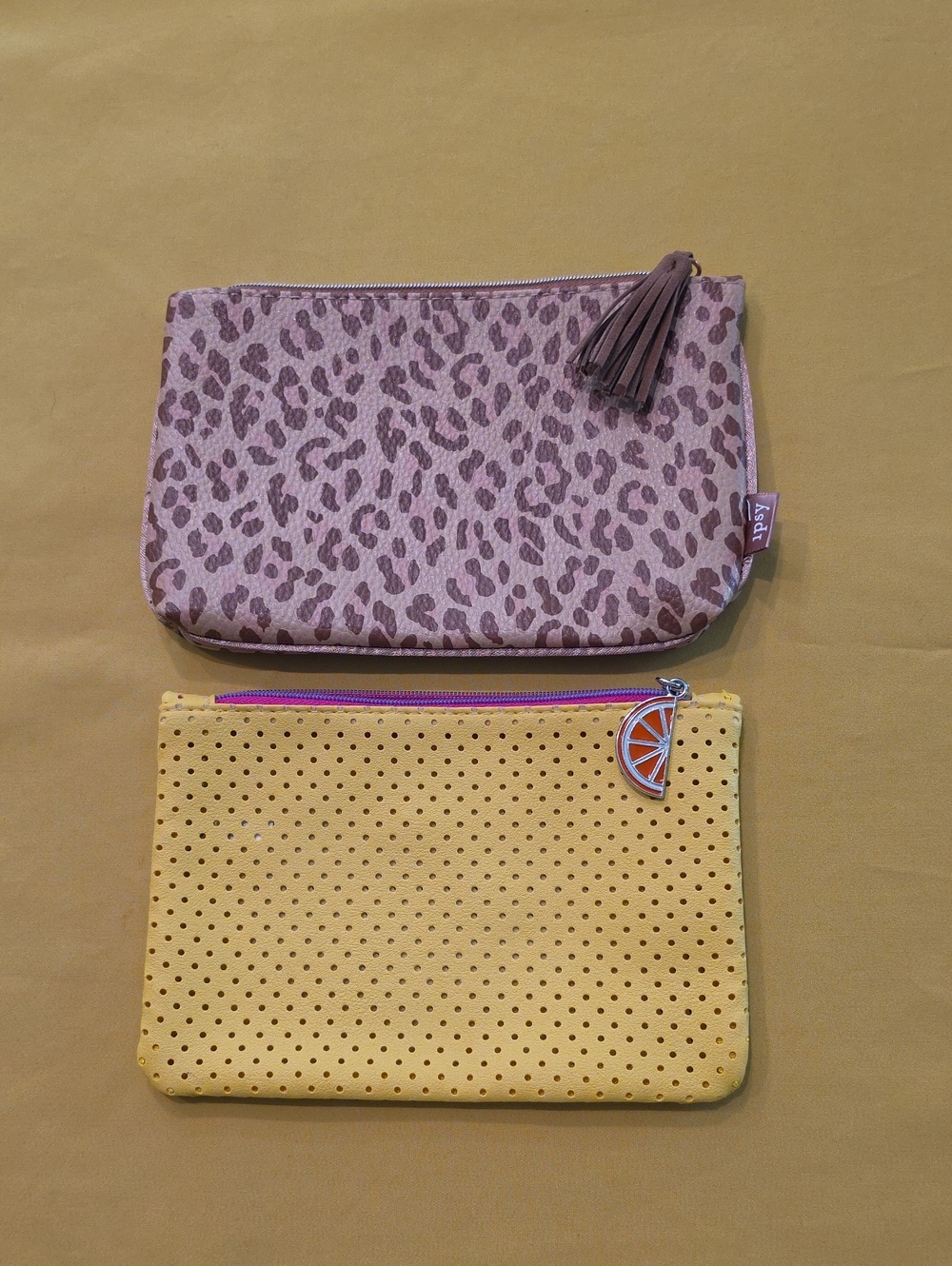Lot of 2 Like New IPSY Glam Bags ▪︎ Leopard & Yellow Pouch